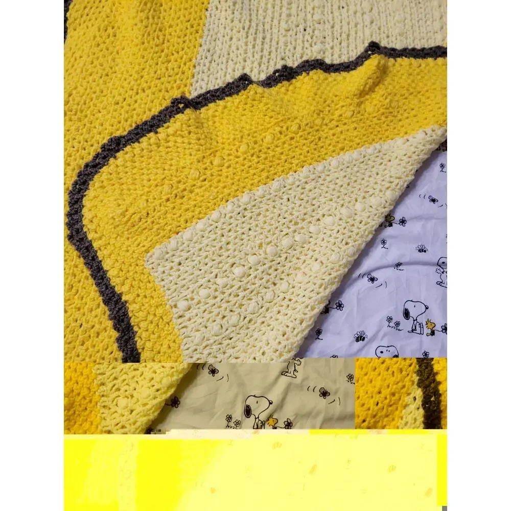 Yellow White Black Crochet Afghan Blanket Lap Baby Steelers ?
